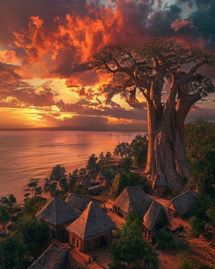 Nder village on the shores of Lac de Guiers, 1820